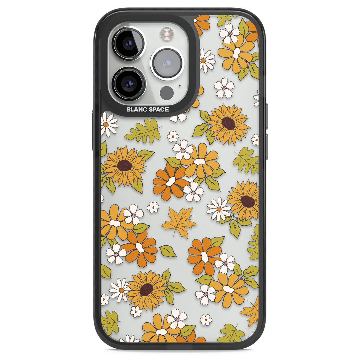 Boho Sunflowers Black Impact Phone Case for iPhone 13 Pro, iPhone 14 Pro, iPhone 15 Pro