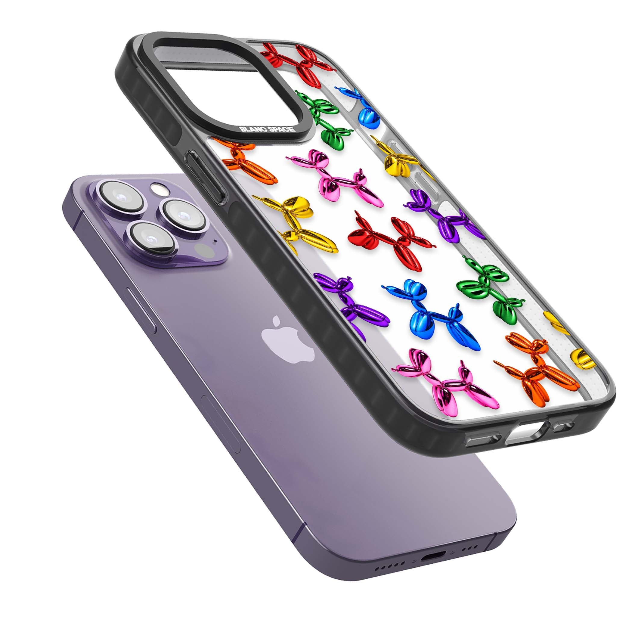 Balloon Dogs pop art iPhone case featuring rainbow chrome balloon dogs in Jeff Koons style | Black Impact case for iPhone 13 Pro, iPhone 14 Pro, iPhone 15 Pro