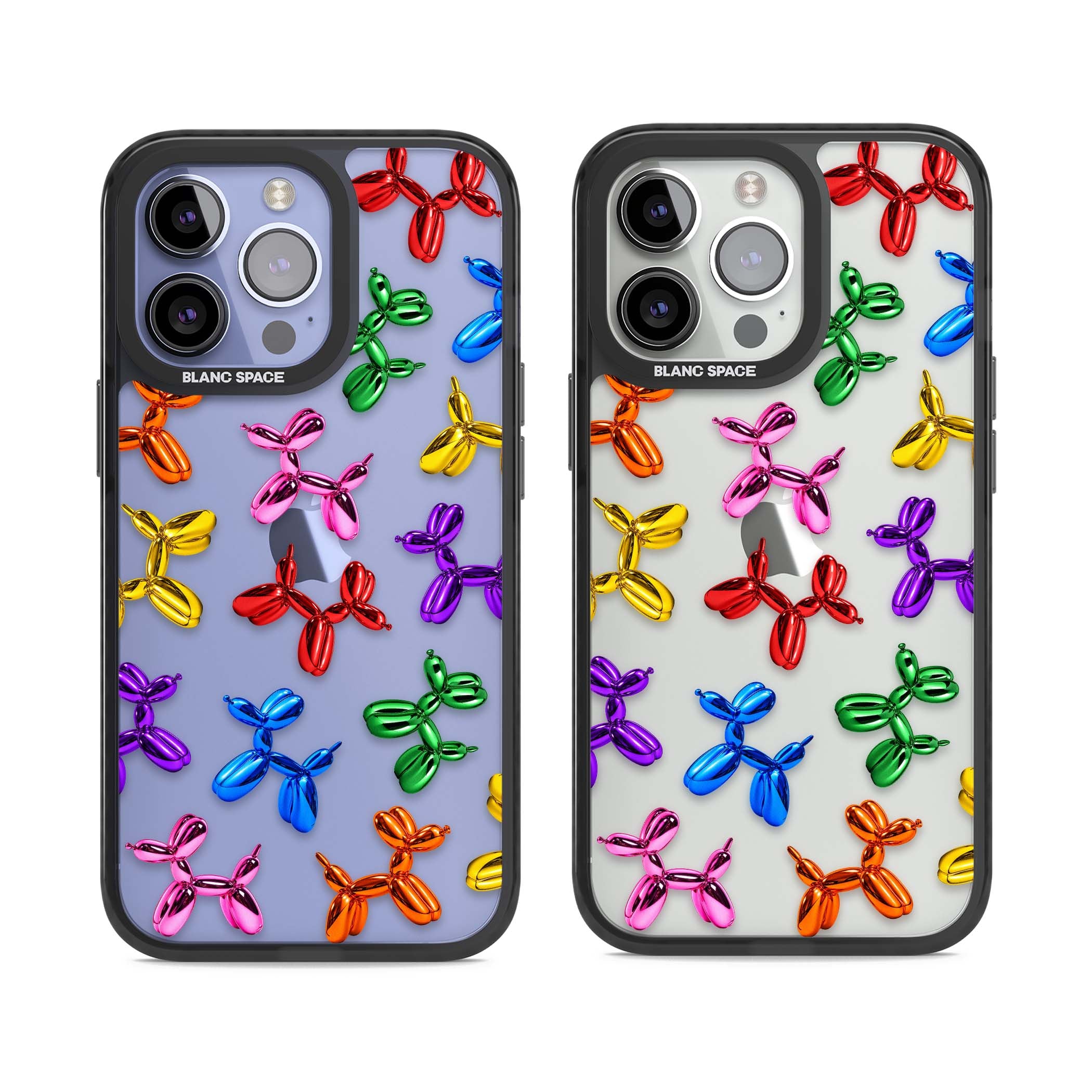 Balloon Dogs pop art iPhone case featuring rainbow chrome balloon dogs in Jeff Koons style | Black Impact case for iPhone 13 Pro, iPhone 14 Pro, iPhone 15 Pro