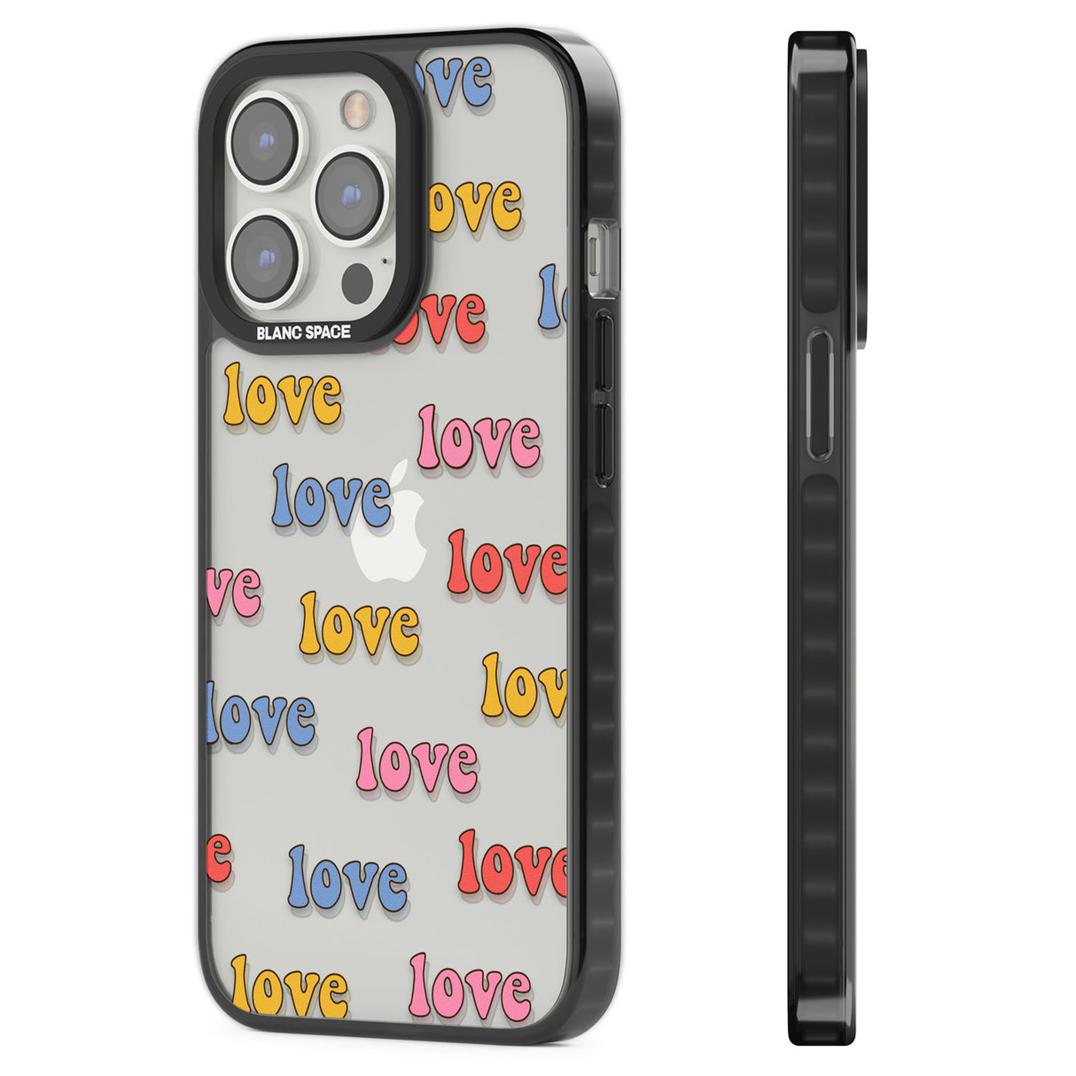Love Pattern Black Impact Phone Case for iPhone 13 Pro, iPhone 14 Pro, iPhone 15 Pro