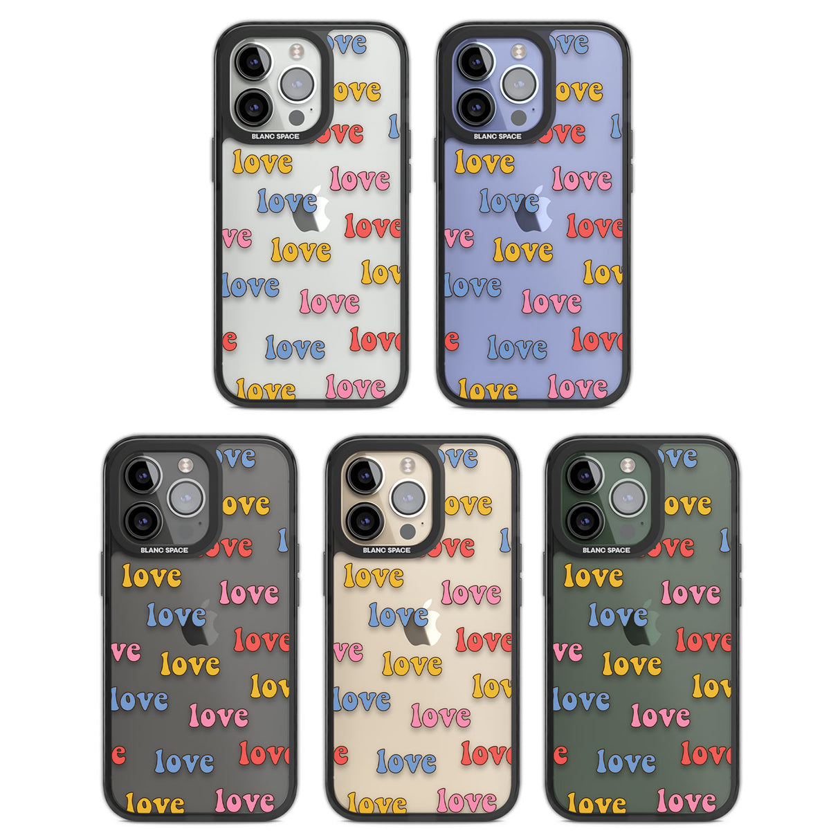 Love Pattern Black Impact Phone Case for iPhone 13 Pro, iPhone 14 Pro, iPhone 15 Pro