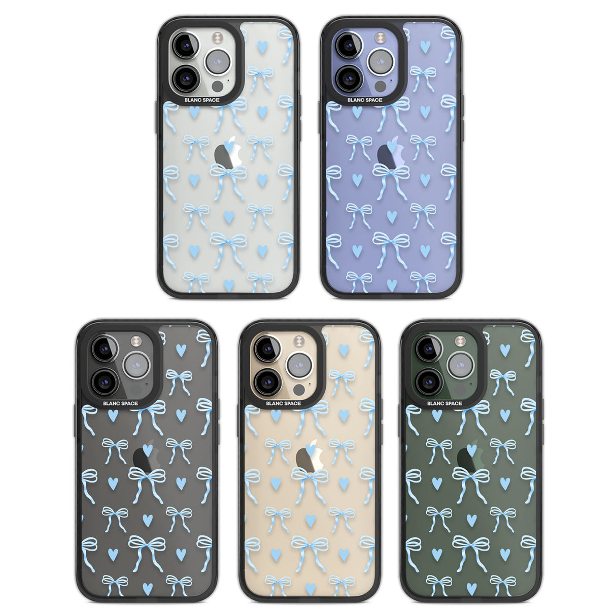 Blue Bows & Hearts Black Impact Phone Case for iPhone 13 Pro, iPhone 14 Pro, iPhone 15 Pro