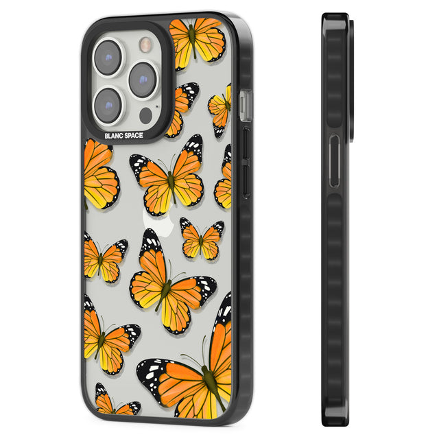 Sun-Yellow Butterflies Black Impact Phone Case for iPhone 13 Pro, iPhone 14 Pro, iPhone 15 Pro