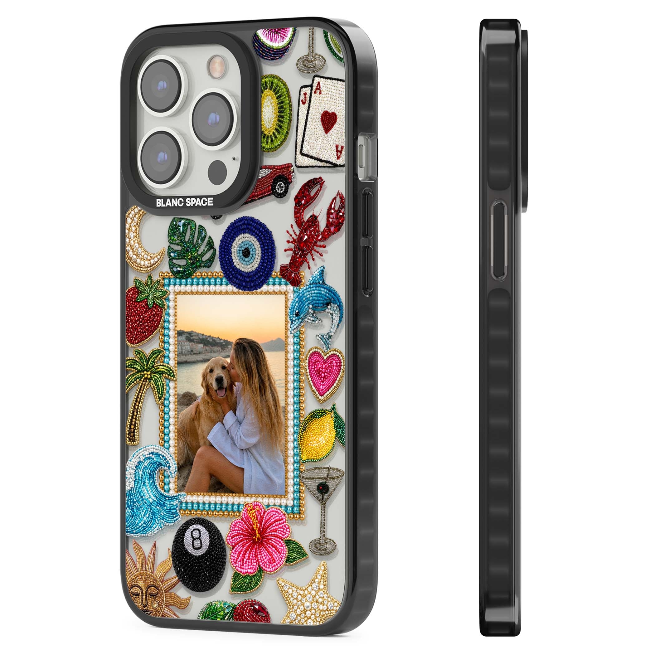 Beaded Photo coastal iPhone case | Black Impact case for iPhone 13 Pro, iPhone 14 Pro, iPhone 15 Pro