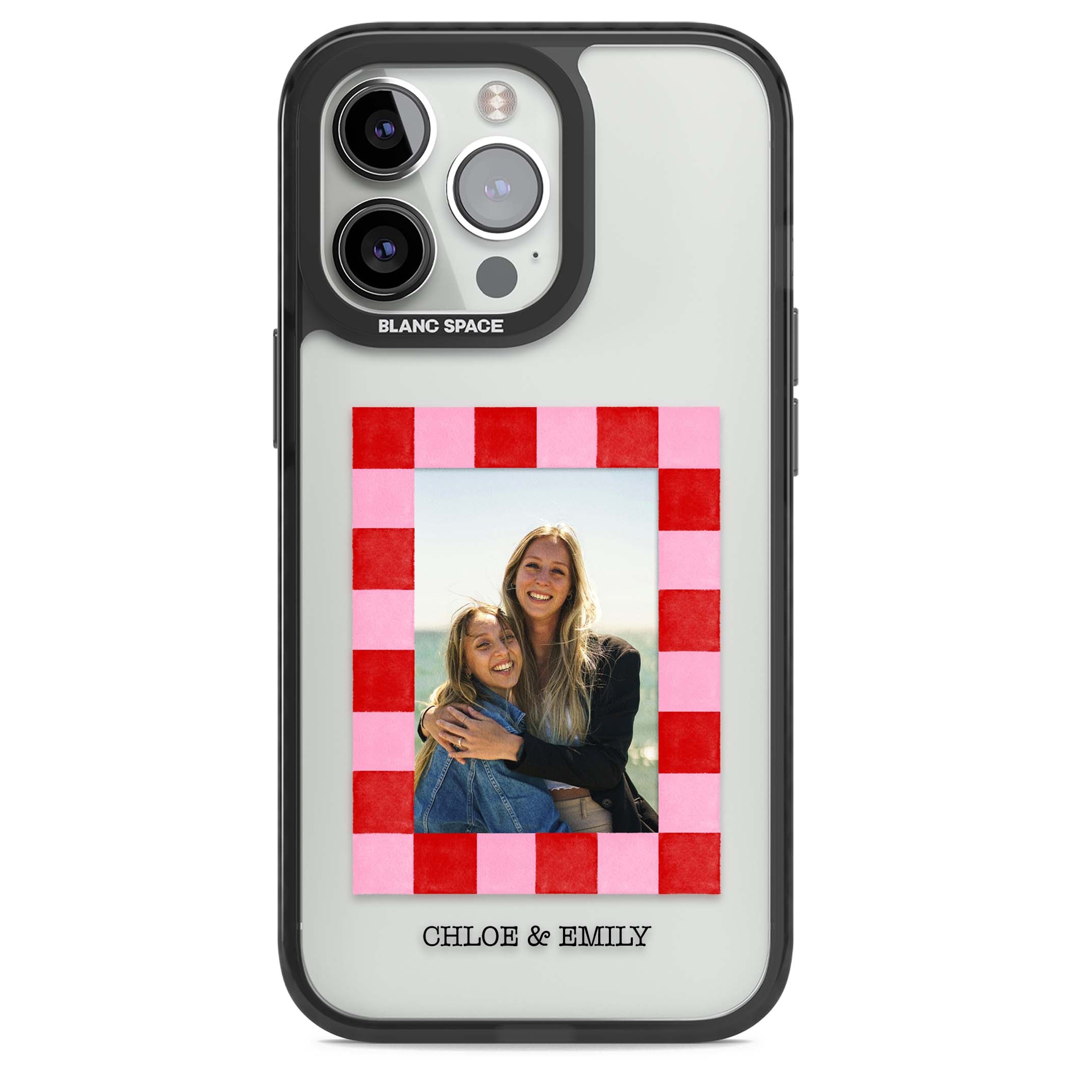 Bubblegum Check Photo for her iPhone case | Black Impact case for iPhone 13 Pro, iPhone 14 Pro, iPhone 15 Pro