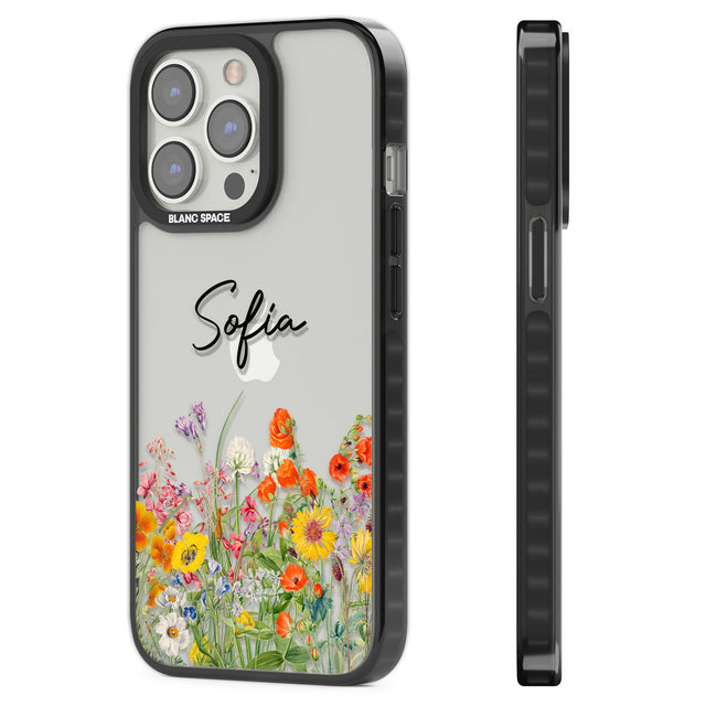 Personalised Summer Wildflowers Black Impact Phone Case for iPhone 13 Pro, iPhone 14 Pro, iPhone 15 Pro