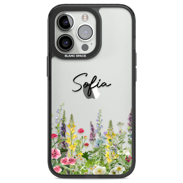 Personalised Garden Wildfowers Black Impact Phone Case for iPhone 13 Pro, iPhone 14 Pro, iPhone 15 Pro