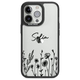 Personalised Black Wildflowers Black Impact Phone Case for iPhone 13 Pro, iPhone 14 Pro, iPhone 15 Pro