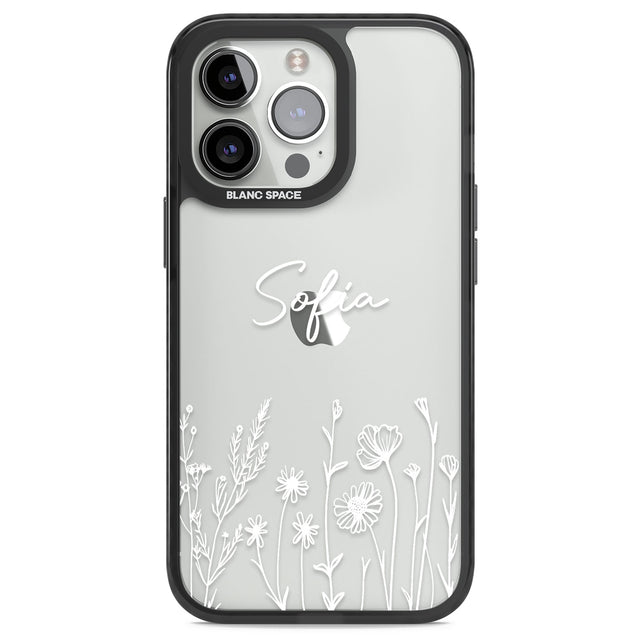 Personalised White Wildflowers Black Impact Phone Case for iPhone 13 Pro, iPhone 14 Pro, iPhone 15 Pro