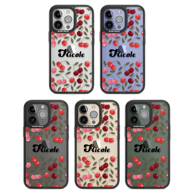 Personalised Cherry Pattern Black Impact Phone Case for iPhone 13 Pro, iPhone 14 Pro, iPhone 15 Pro