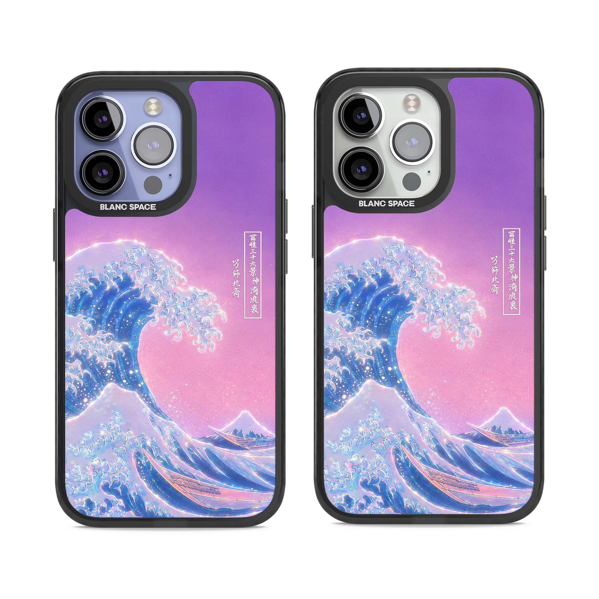 The Great Opal Wave Japanese iPhone case featuring Hokusai's great wave in iridescent pastels with lilac sky and Mou | Black Impact case for iPhone 13 Pro, iPhone 14 Pro, iPhone 15 Pro