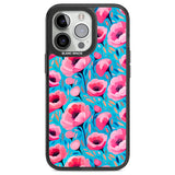 Tropical Pink Poppies Black Impact Phone Case for iPhone 13 Pro, iPhone 14 Pro, iPhone 15 Pro