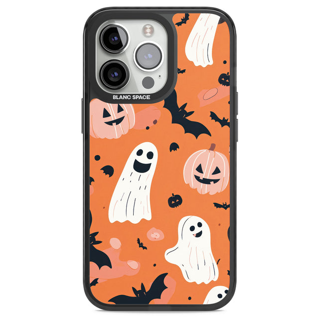 Orange Halloween Pattern Black Impact Phone Case for iPhone 13 Pro, iPhone 14 Pro, iPhone 15 Pro