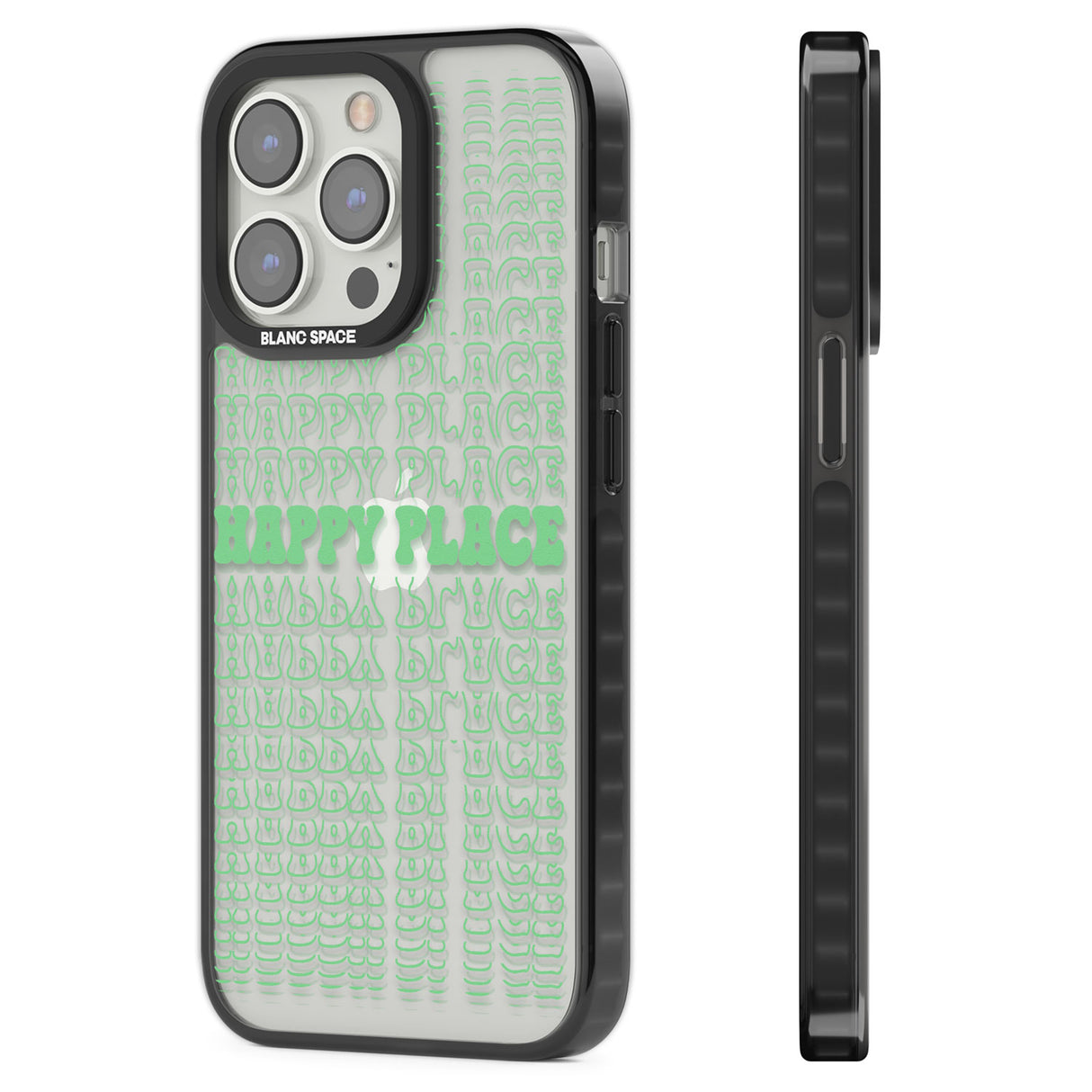 Happy Place (Green) Black Impact Phone Case for iPhone 13 Pro, iPhone 14 Pro, iPhone 15 Pro