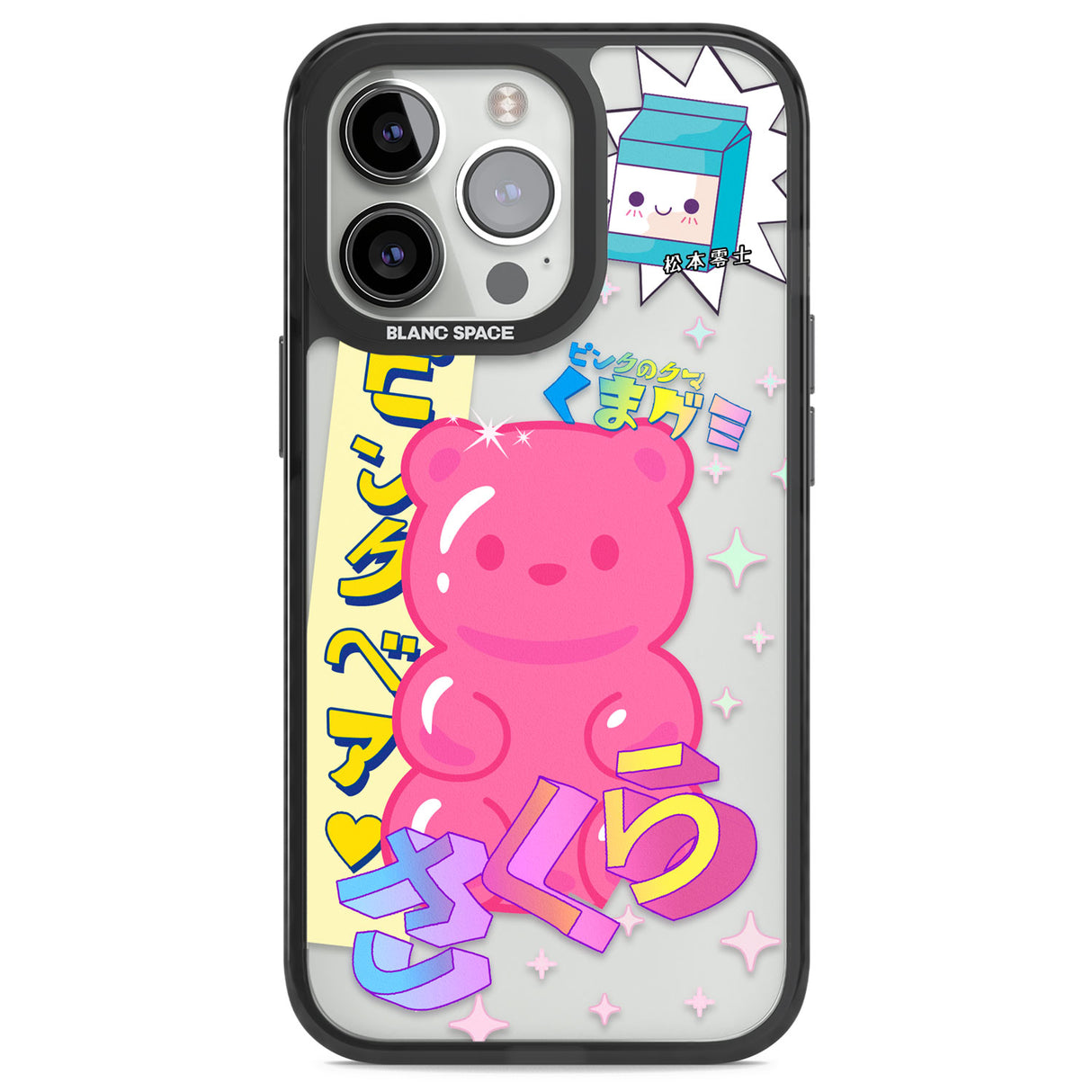 Kawaii Pink Bear Collage Black Impact Phone Case for iPhone 13 Pro, iPhone 14 Pro, iPhone 15 Pro