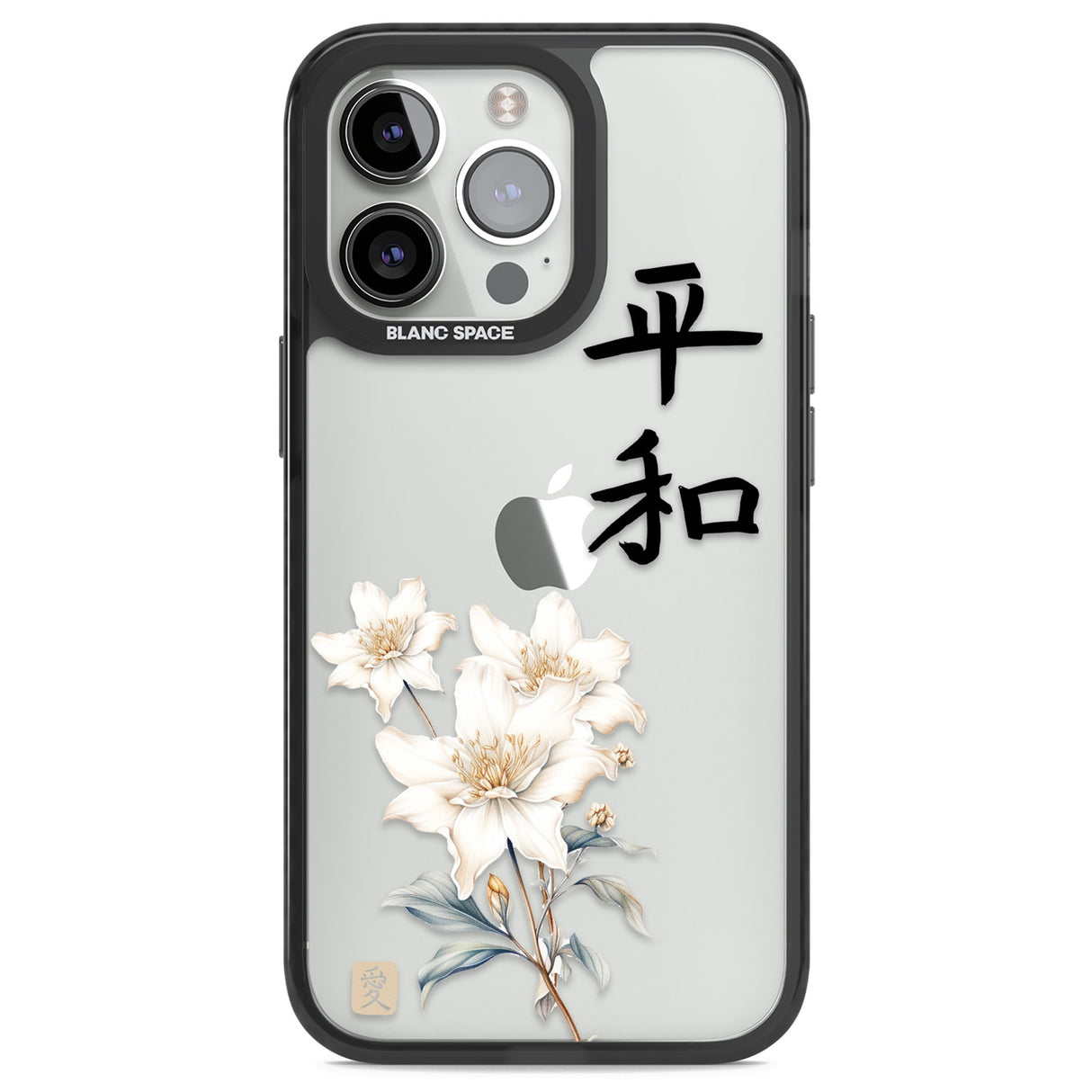 Peace and Flowers Black Impact Phone Case for iPhone 13 Pro, iPhone 14 Pro, iPhone 15 Pro