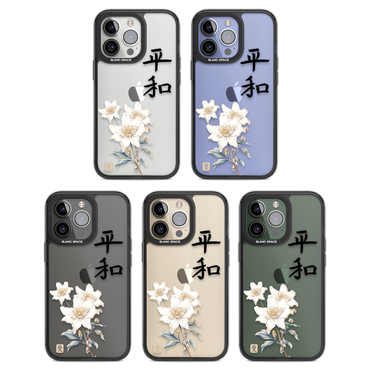 Peace and Flowers Black Impact Phone Case for iPhone 13 Pro, iPhone 14 Pro, iPhone 15 Pro