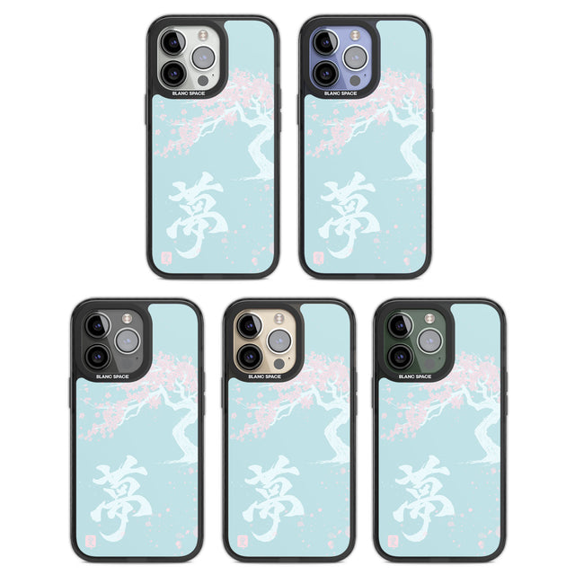 Dreams & Cherry Blossom Black Impact Phone Case for iPhone 13 Pro, iPhone 14 Pro, iPhone 15 Pro