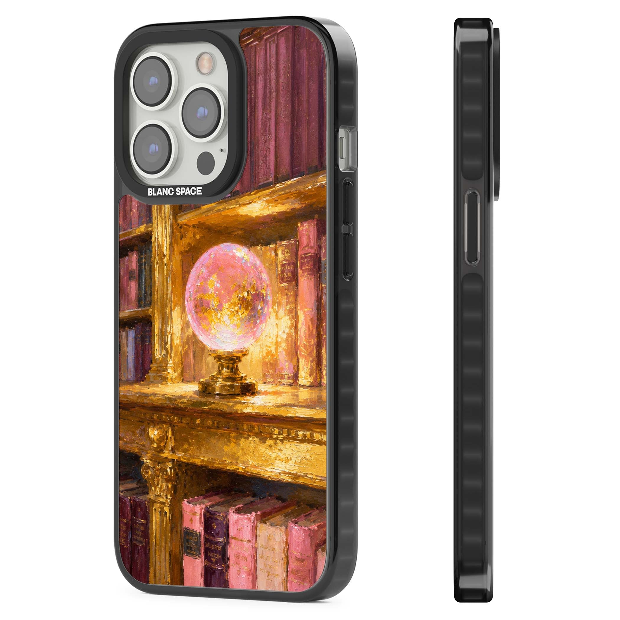 Gilded Library dark academia iPhone case featuring an oil painted crystal ball on a gilded library shelf with vintage | Black Impact case for iPhone 13 Pro, iPhone 14 Pro, iPhone 15 Pro