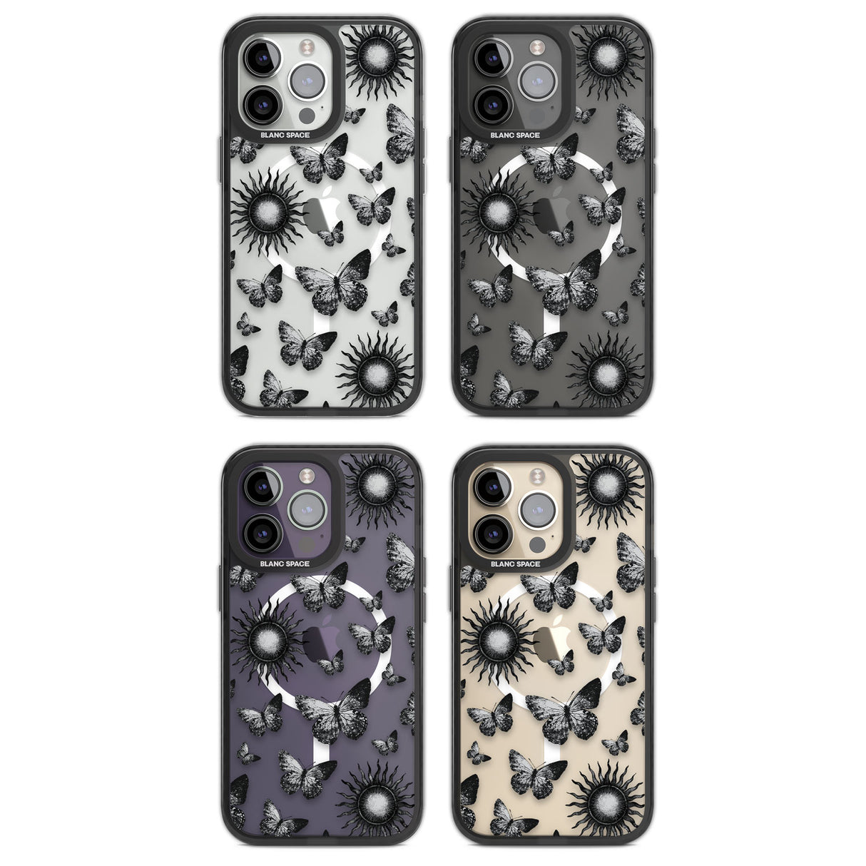 Butterflies & Suns Magsafe Black Impact Phone Case for iPhone 13 Pro, iPhone 14 Pro, iPhone 15 Pro