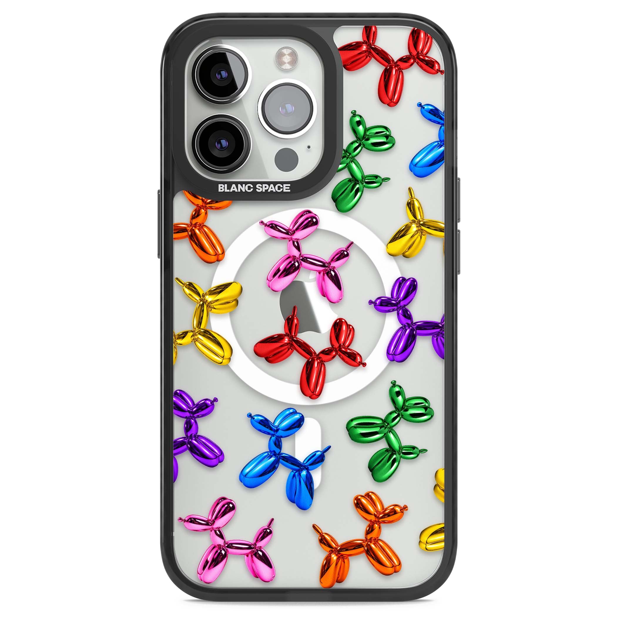 Balloon Dogs pop art iPhone case featuring rainbow chrome balloon dogs in Jeff Koons style | Black Impact Magsafe case for iPhone 13 Pro, iPhone 14 Pro, iPhone 15 Pro