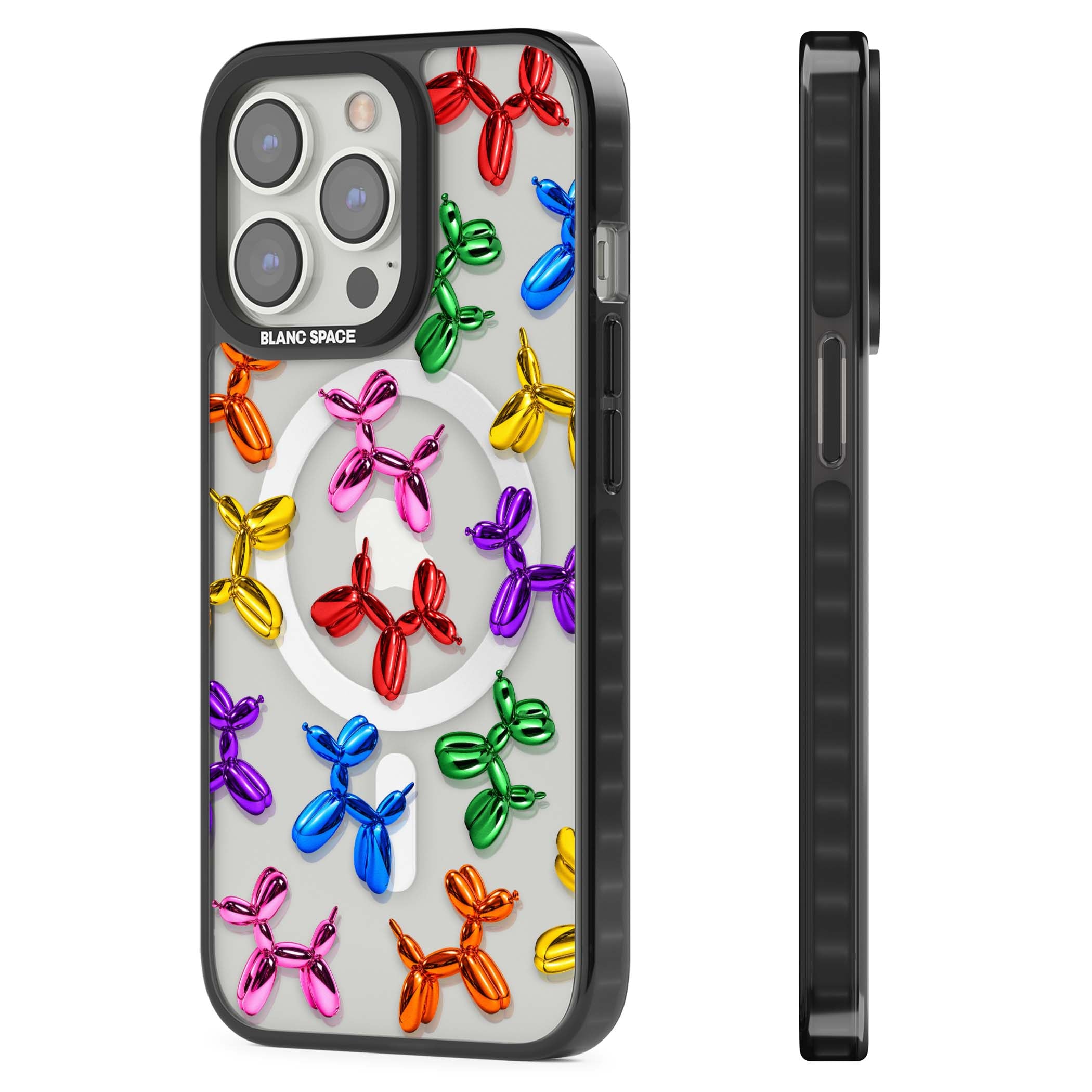 Balloon Dogs pop art iPhone case featuring rainbow chrome balloon dogs in Jeff Koons style | Black Impact Magsafe case for iPhone 13 Pro, iPhone 14 Pro, iPhone 15 Pro