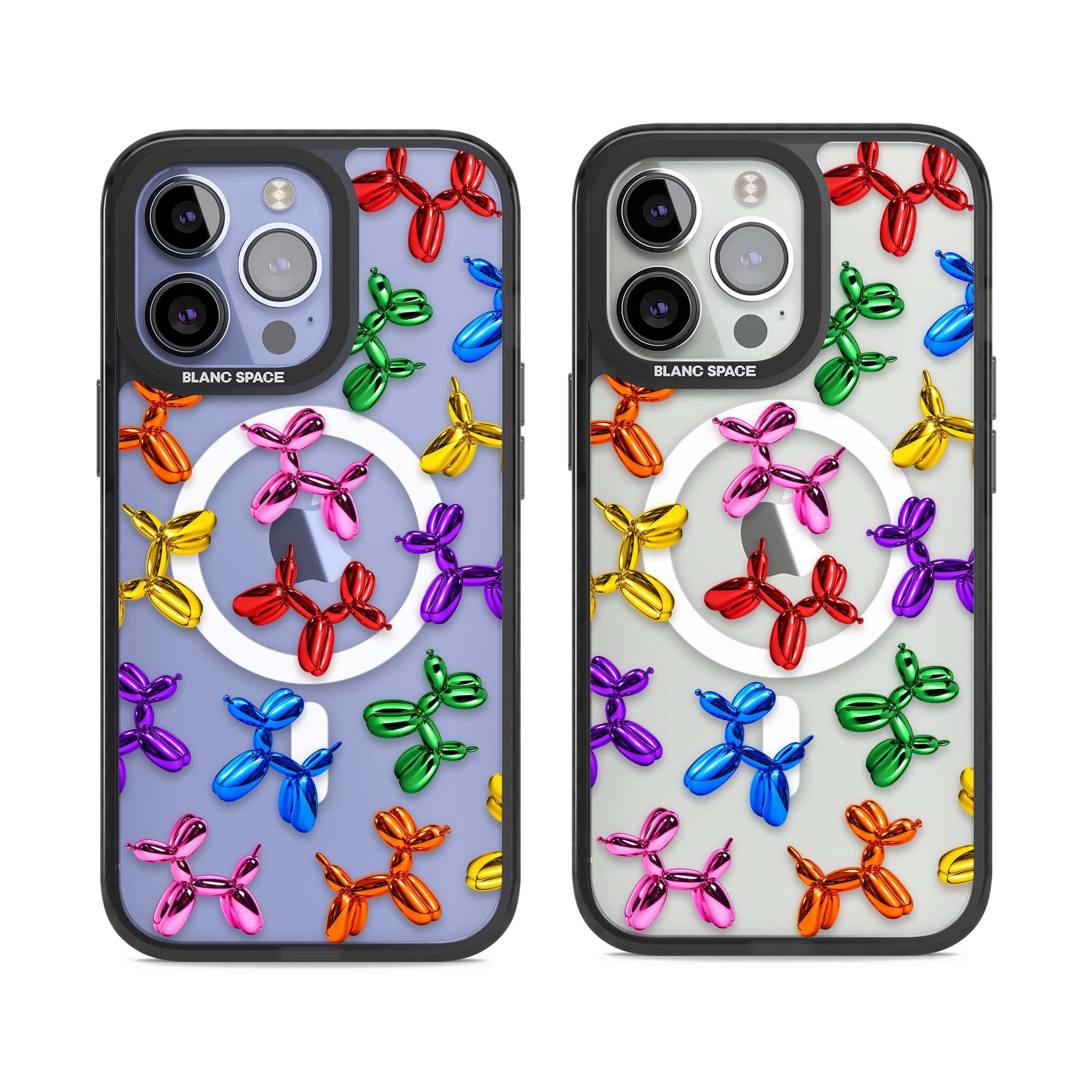 Balloon Dogs pop art iPhone case featuring rainbow chrome balloon dogs in Jeff Koons style | Black Impact Magsafe case for iPhone 13 Pro, iPhone 14 Pro, iPhone 15 Pro