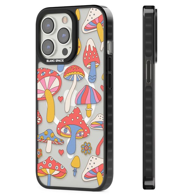 Vibrant Shrooms Magsafe Black Impact Phone Case for iPhone 13 Pro, iPhone 14 Pro, iPhone 15 Pro