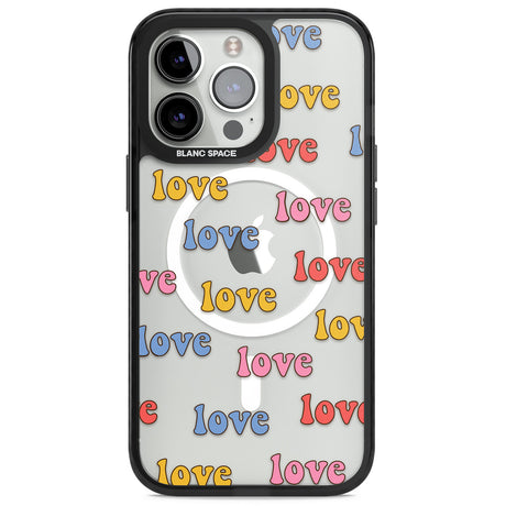 Love Pattern Magsafe Black Impact Phone Case for iPhone 13 Pro, iPhone 14 Pro, iPhone 15 Pro