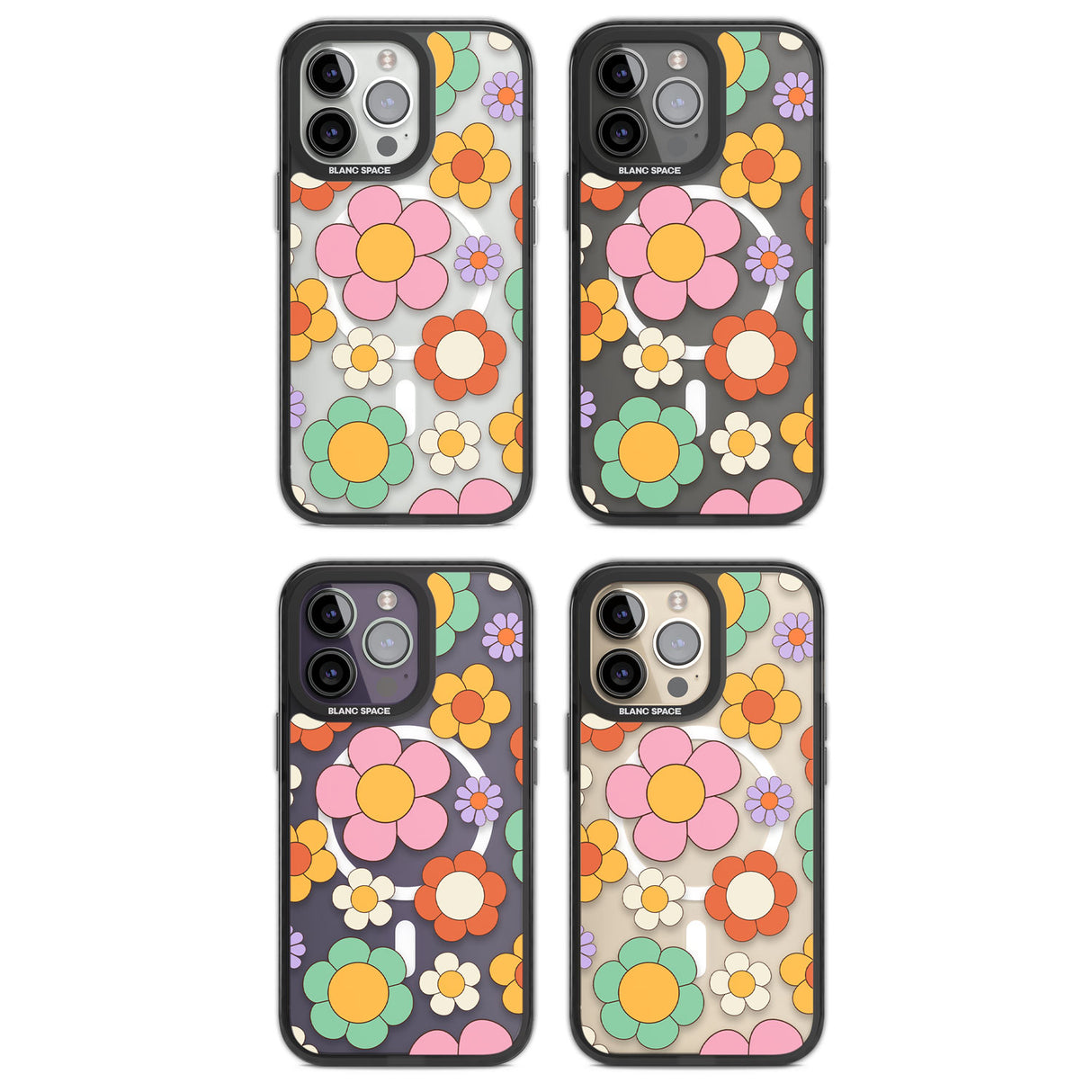 Groovy Blossoms Magsafe Black Impact Phone Case for iPhone 13 Pro, iPhone 14 Pro, iPhone 15 Pro
