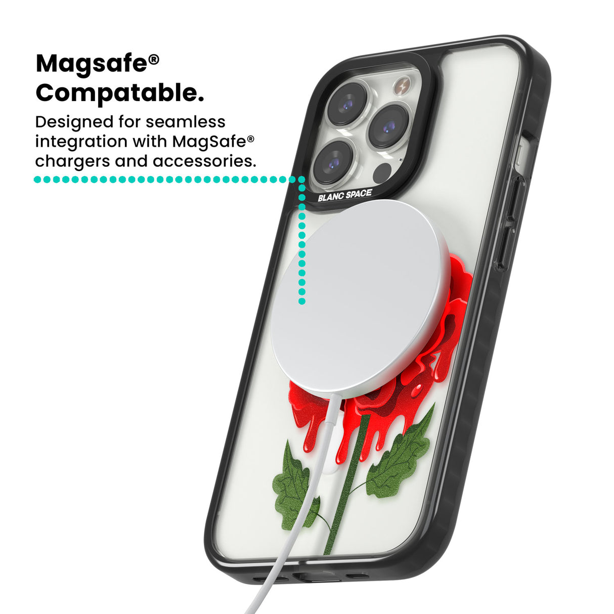 Melting Rose Magsafe Black Impact Phone Case for iPhone 13 Pro, iPhone 14 Pro, iPhone 15 Pro