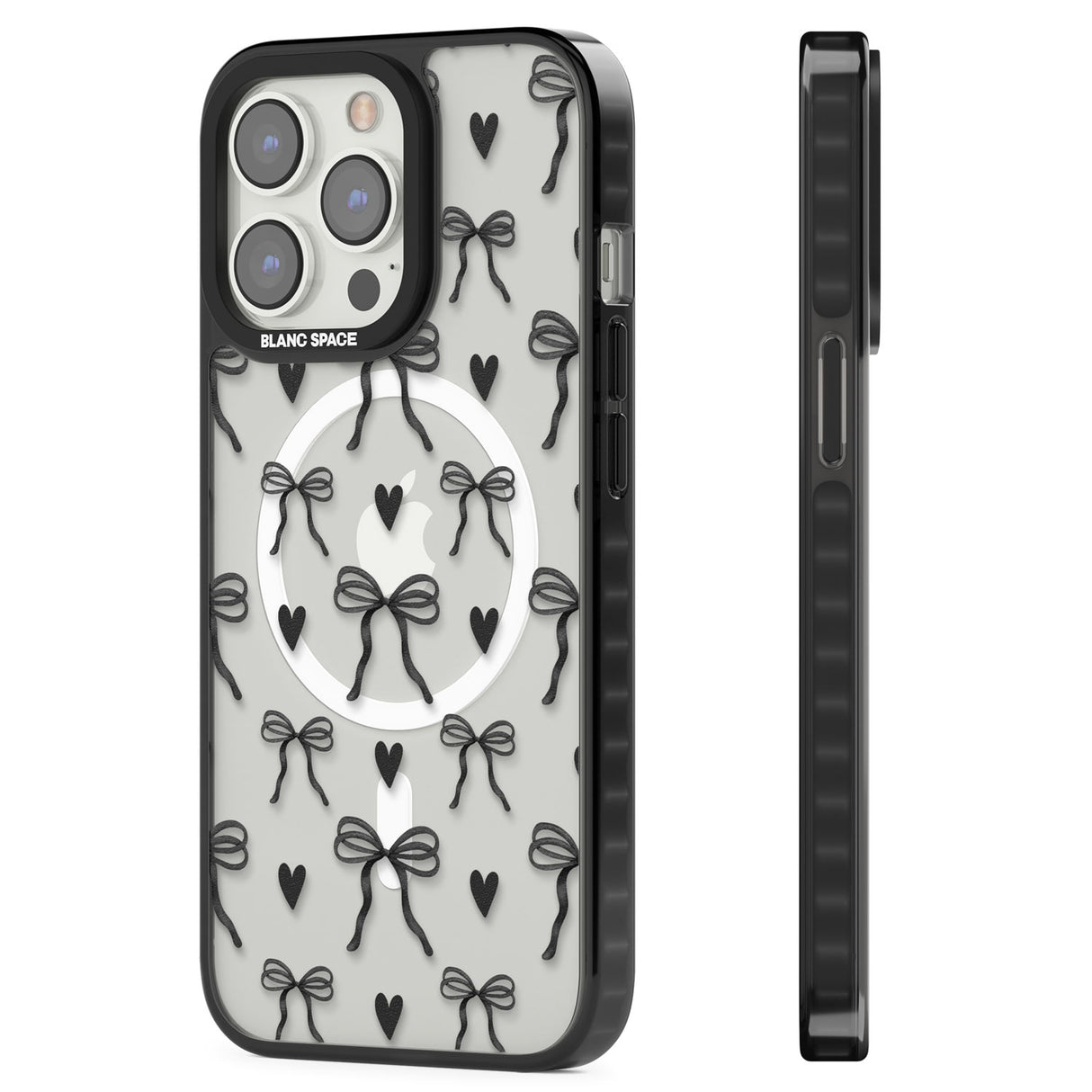 Black Bows & Hearts Magsafe Black Impact Phone Case for iPhone 13 Pro, iPhone 14 Pro, iPhone 15 Pro