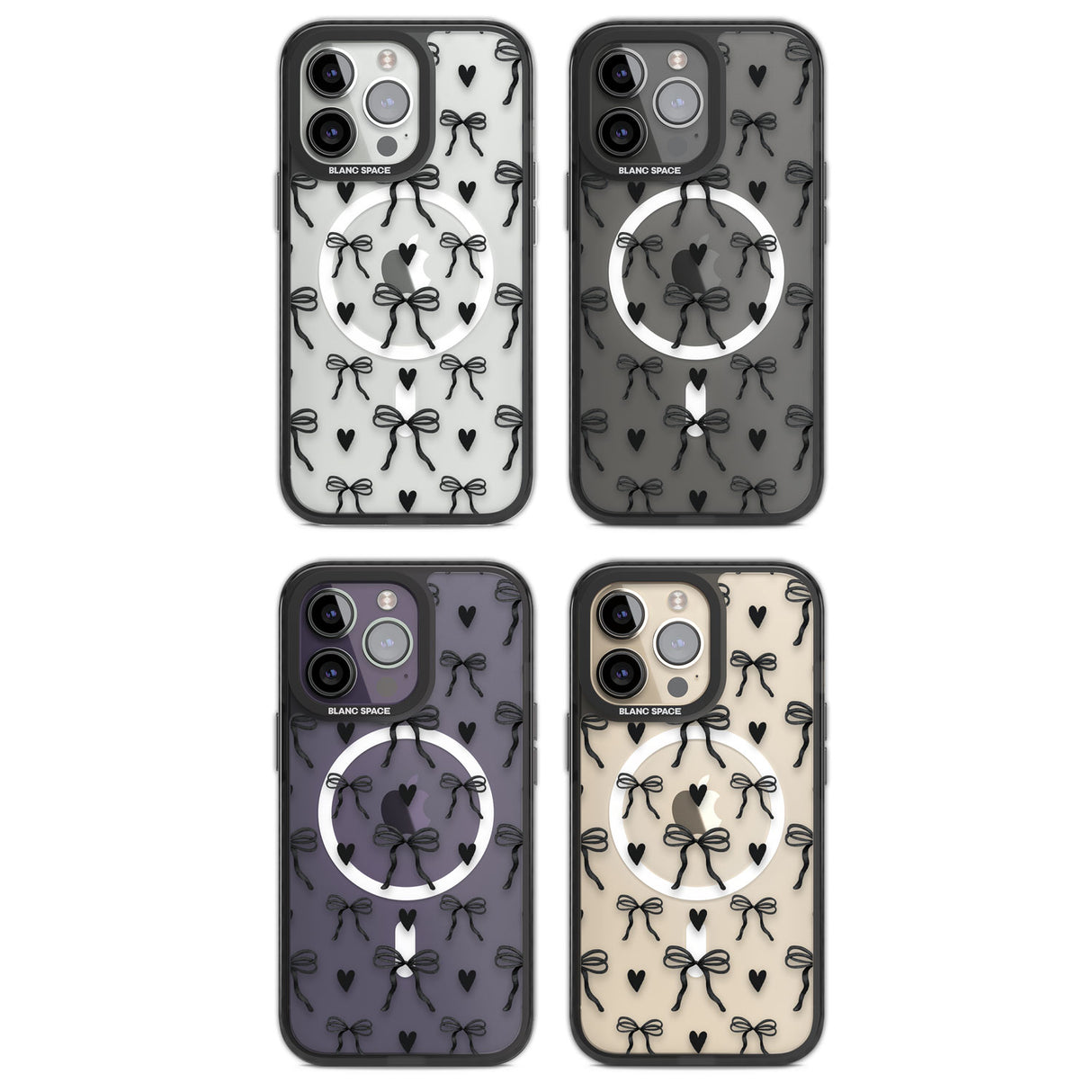 Black Bows & Hearts Magsafe Black Impact Phone Case for iPhone 13 Pro, iPhone 14 Pro, iPhone 15 Pro