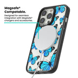 Blue Butterflies Magsafe Black Impact Phone Case for iPhone 13 Pro, iPhone 14 Pro, iPhone 15 Pro