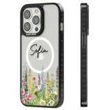 Personalised Garden Wildfowers Magsafe Black Impact Phone Case for iPhone 13 Pro, iPhone 14 Pro, iPhone 15 Pro