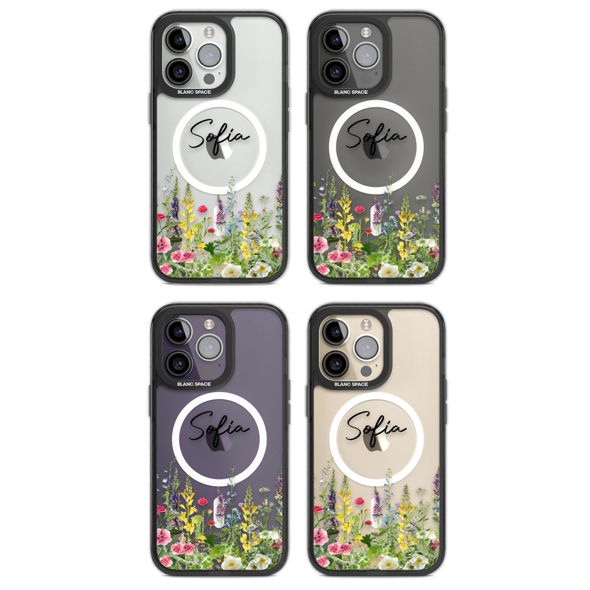 Personalised Garden Wildfowers Magsafe Black Impact Phone Case for iPhone 13 Pro, iPhone 14 Pro, iPhone 15 Pro