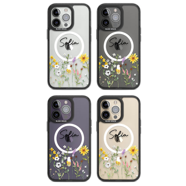 Personalised April Wildfowers Magsafe Black Impact Phone Case for iPhone 13 Pro, iPhone 14 Pro, iPhone 15 Pro