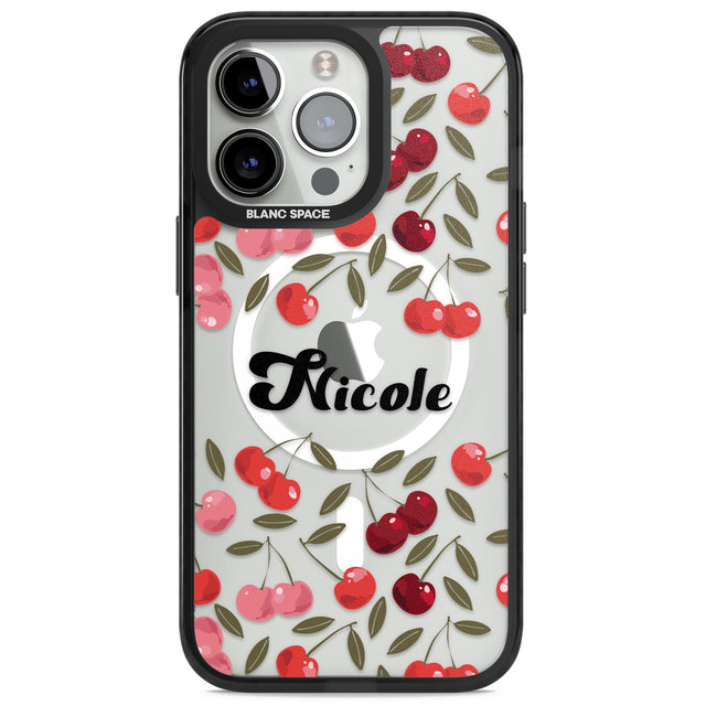 Personalised Cherry Pattern Magsafe Black Impact Phone Case for iPhone 13 Pro, iPhone 14 Pro, iPhone 15 Pro