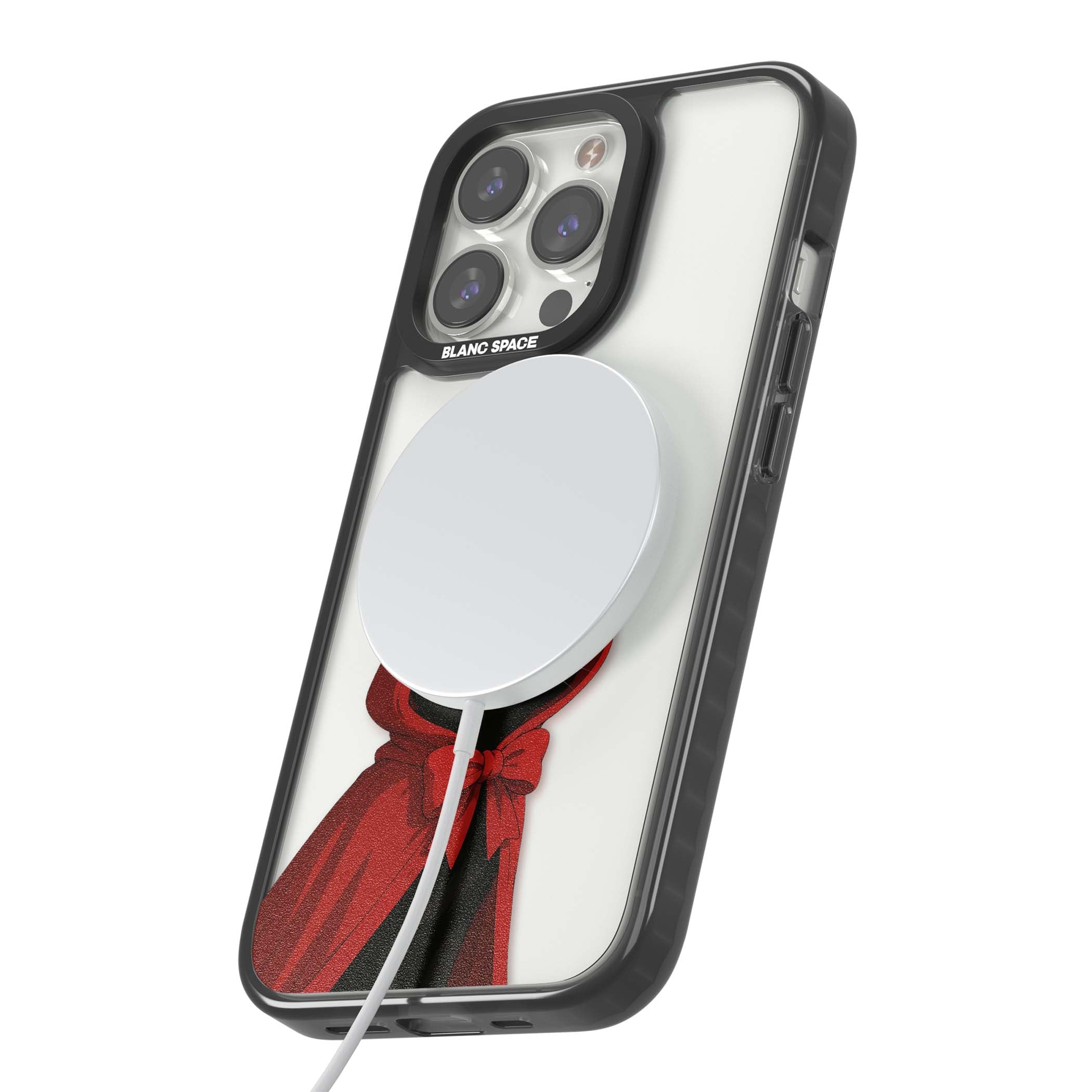 Little Devil halloween iPhone case featuring a black cat in a red hooded devil cloak with horns and golden eyes | Black Impact Magsafe case for iPhone 13 Pro, iPhone 14 Pro, iPhone 15 Pro