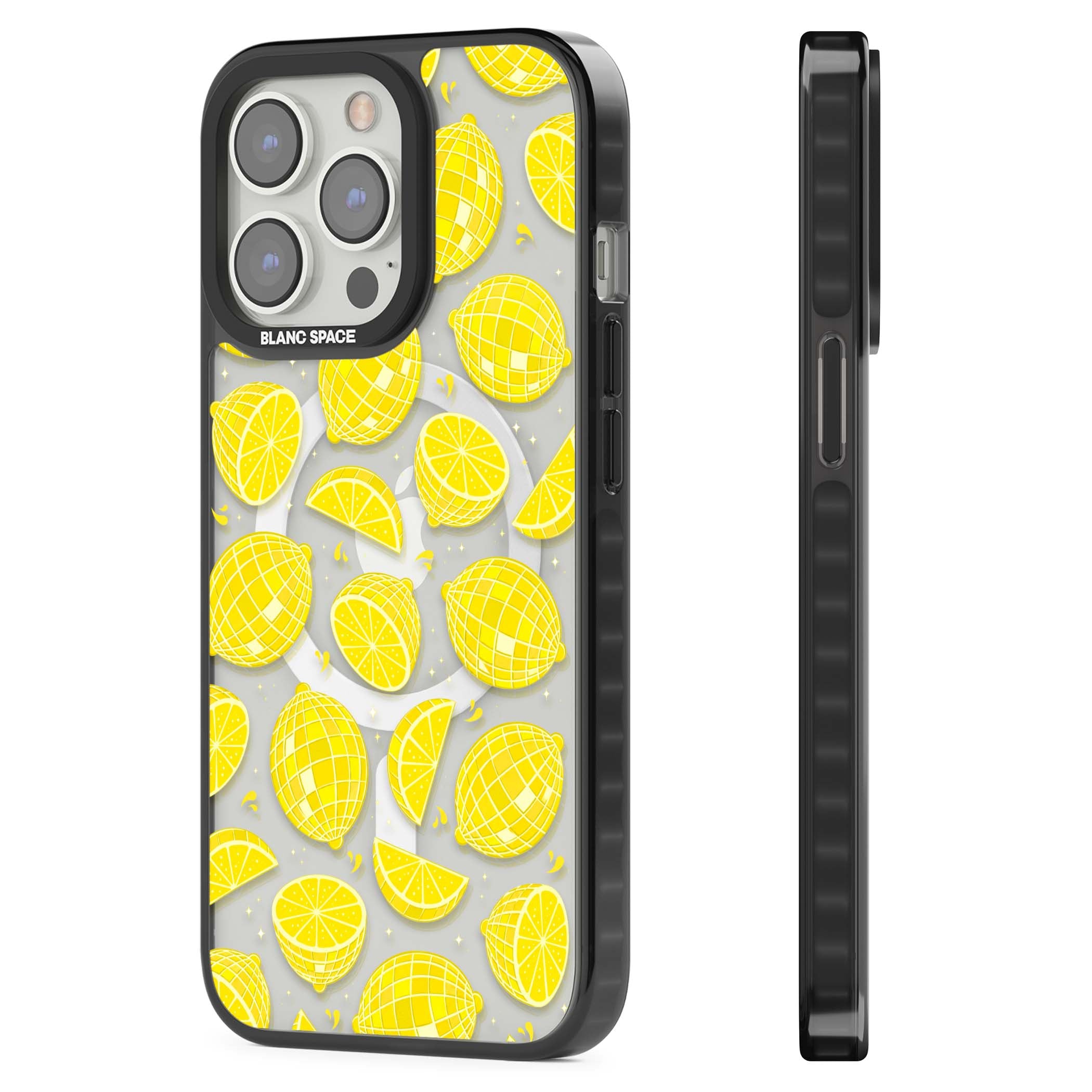 Disco Lemons citrus iPhone case featuring mirrorball lemons, sliced fruit and sparkle accents | Black Impact Magsafe case for iPhone 13 Pro, iPhone 14 Pro, iPhone 15 Pro