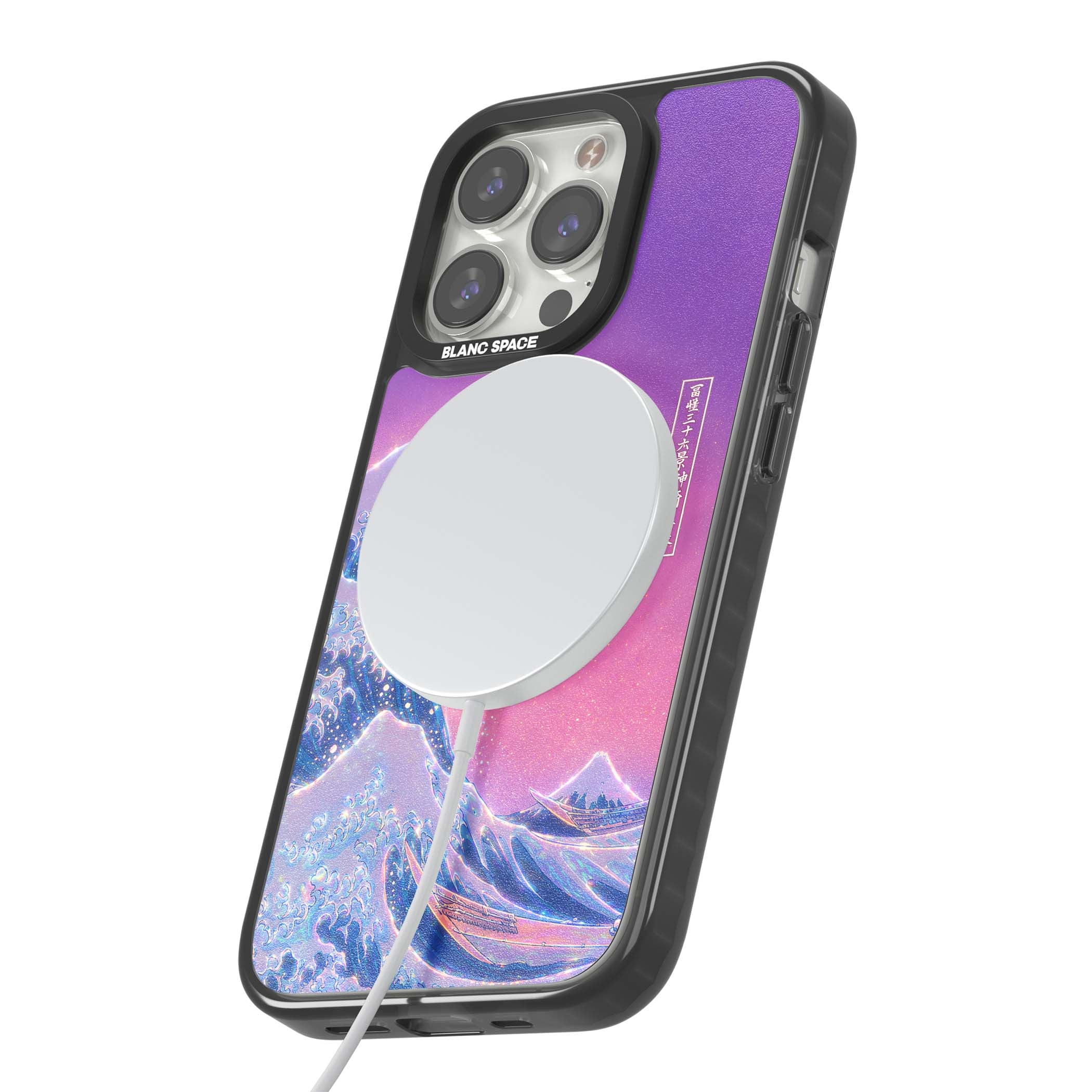 The Great Opal Wave Japanese iPhone case featuring Hokusai's great wave in iridescent pastels with lilac sky and Mou | Black Impact Magsafe case for iPhone 13 Pro, iPhone 14 Pro, iPhone 15 Pro