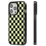 Black & Lime Check Magsafe Black Impact Phone Case for iPhone 13 Pro, iPhone 14 Pro, iPhone 15 Pro