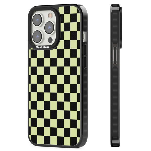 Black & Lime Check Magsafe Black Impact Phone Case for iPhone 13 Pro, iPhone 14 Pro, iPhone 15 Pro