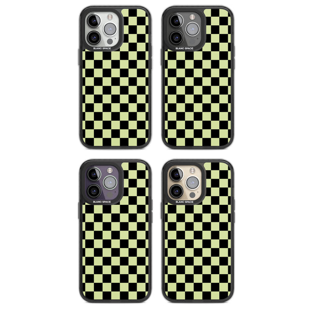 Black & Lime Check Magsafe Black Impact Phone Case for iPhone 13 Pro, iPhone 14 Pro, iPhone 15 Pro