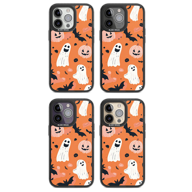 Orange Halloween Pattern Magsafe Black Impact Phone Case for iPhone 13 Pro, iPhone 14 Pro, iPhone 15 Pro