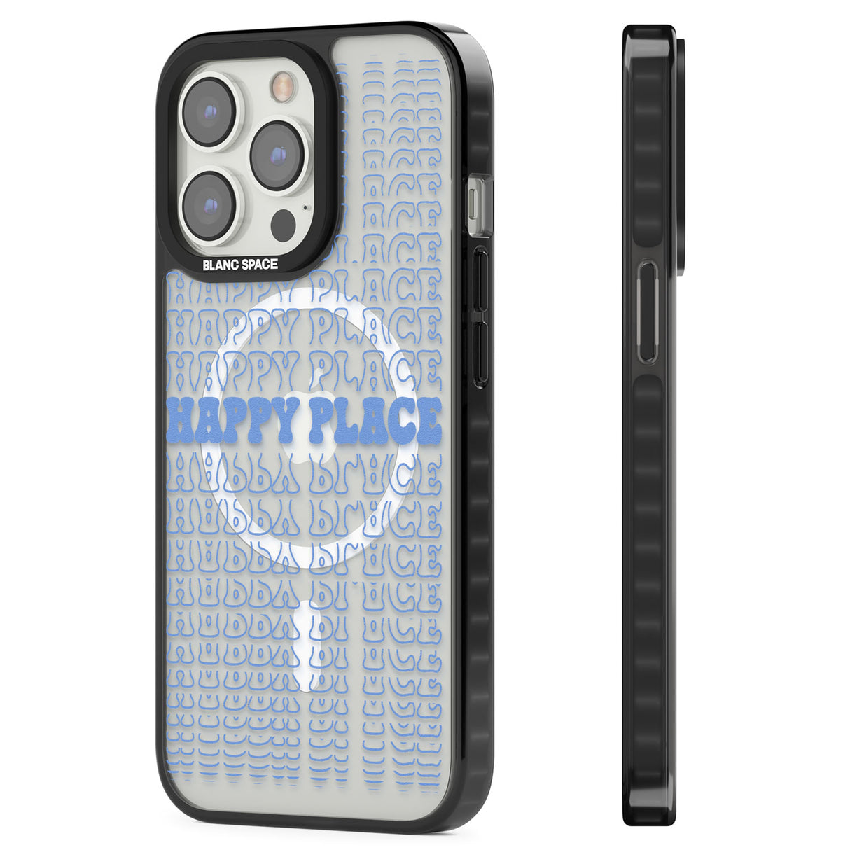 Happy Place (Blue) Magsafe Black Impact Phone Case for iPhone 13 Pro, iPhone 14 Pro, iPhone 15 Pro