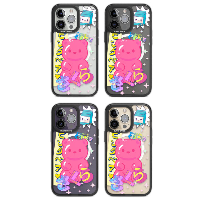 Kawaii Pink Bear Collage Magsafe Black Impact Phone Case for iPhone 13 Pro, iPhone 14 Pro, iPhone 15 Pro