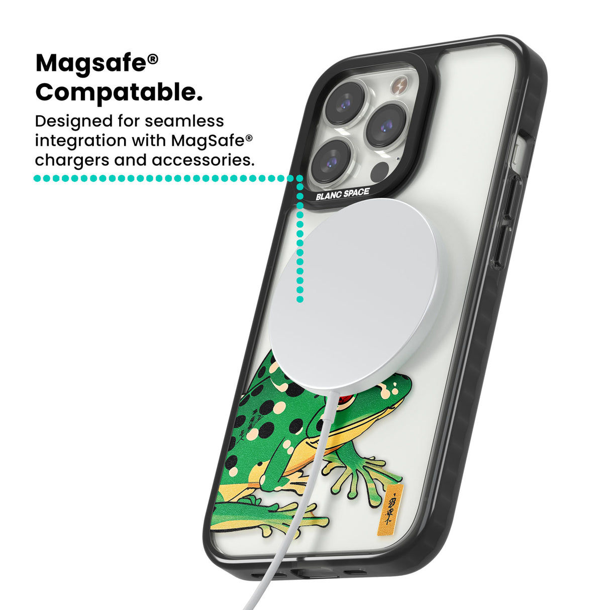 Matsumoto Hoji Frog Green Magsafe Black Impact Phone Case for iPhone 13 Pro, iPhone 14 Pro, iPhone 15 Pro