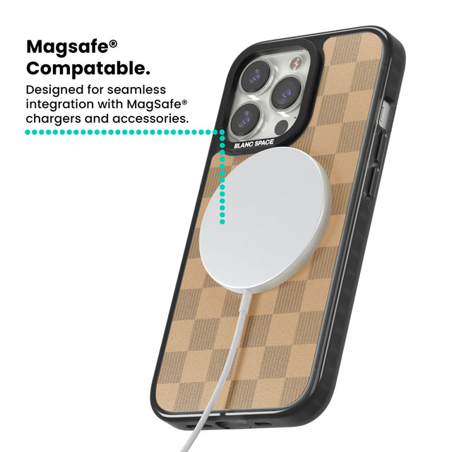 BEIGE CHECKERED Magsafe Black Impact Phone Case for iPhone 13 Pro, iPhone 14 Pro, iPhone 15 Pro