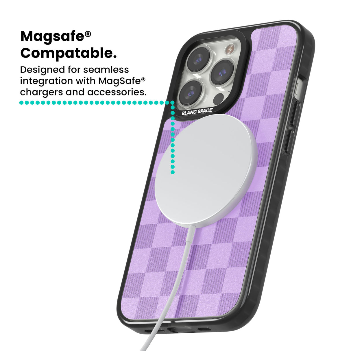 LILAC CHECKERED Magsafe Black Impact Phone Case for iPhone 13 Pro, iPhone 14 Pro, iPhone 15 Pro